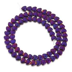 Galvanisierte lila Herz Hämatit Perlen flacher Bogen DIY Schmuck Zubehör Teile neu