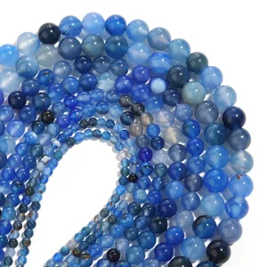 Blue Agate Beads DIY Handmade Round Loose Beads Semi-Finished Necklace Bracelet Wholesale