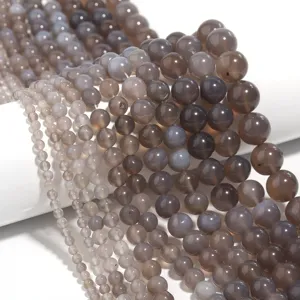 Natural Grey Agate Polished Round Stone Loose Beads For DIY Jewelry Making Bracelet Necklace Handcraft Spacer Beads Accessory