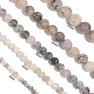 Natural Black and White Dragon Vein Agate Loose Beads 4mm 12mm DIY Bracelet Craft