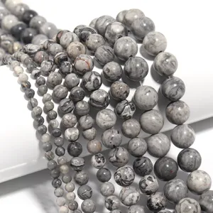 Natural Map Stone Loose Beads Round Polished Matte Loose Gemstone Spacer Beads For DIY Handmade Bracelet Necklace Jewelry Making
