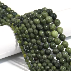 Natural Stone Green Round Loose Beads Southern Jade Gemstone Spacer Beads For DIY Bracelet Necklace Jewelry Making