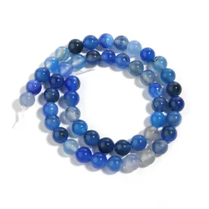 Royal blue agate gemstone round loose beads for DIY handmade jewelry necklace bracelet making.