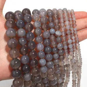 Natural Grey Agate Loose Beads DIY Bracelet Semi-Finished Jewelry Making Accessories