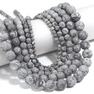 Natural picture jasper loose beads grey round gemstone beads for DIY jewelry making wholesale