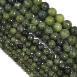 Natural southern jade loose beads for DIY bracelet making, beautiful smooth green stone round beads.