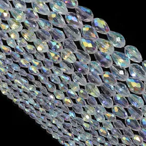 Faceted teardrop crystal beads AB plated loose stones DIY jewelry making craft accessories
