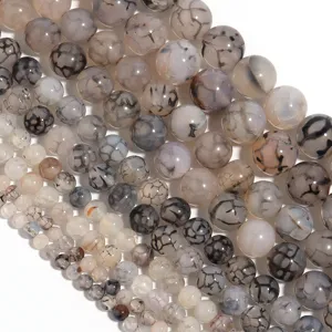 Natural black and white dragon vein agate round loose beads, DIY bracelet jewelry making.