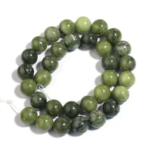 Natural southern jade round bead detail view, DIY bracelet accessory craft piece.