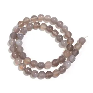 Natural gray agate loose beads for DIY handmade bracelets, smooth gemstone round bead jewelry making.