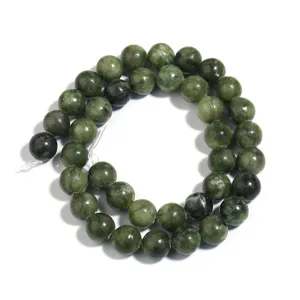 Natural Southern Jade round gemstone beads detail view for DIY bracelet crafting.