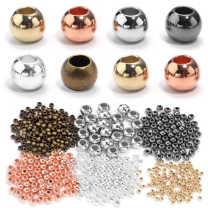 Perline metalliche lisce CCB con grande foro per bracciali artigianali fai da te.