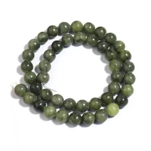 Detail shot of green southern jade round beads strand, perfect for DIY jewelry making.
