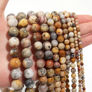 Natural crazy lace agate round loose gemstone beads detail, multi sizes for diy jewelry making.