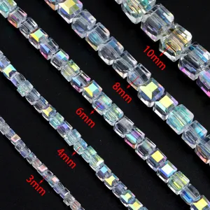 Faceted crystal cube beads AB color DIY jewelry making spacer beads multiple sizes available