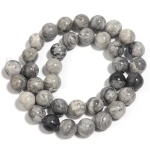 Natural grey stone round beads loose strand for DIY jewelry making and crafting bracelets.