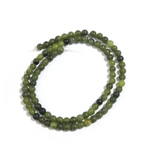 Green jade round loose beads for DIY bracelet jewelry making, semi-finished gemstone strand.