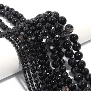 Pietra Naturale Nero Rigato Agata Perline Sciolte Lucidato Rotondo Onyx Perline Per Diy Gioielli Che Fanno Accessori All'ingrosso