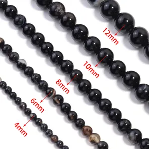 Perline rotonde in agata nera striata accessori per gioielli fai da te pietre naturali