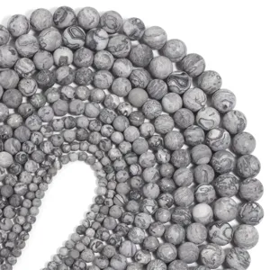 Natural grey map stone round loose beads for DIY handmade jewelry accessories and bracelets design.