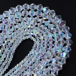 Faceted crystal AB color loose beads detail view, sparkling transparent jewelry accessory.