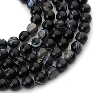 Perle sfuse rotonde in agata striata nera naturale per accessori di gioielli fai da te