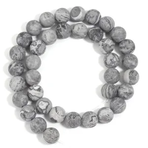 Natural map stone loose beads frosted round beads for DIY handmade jewelry making accessories.