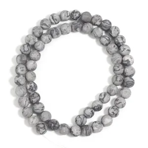 Natural grey stone beads, round loose beads for DIY jewelry making, bracelet and necklace design.