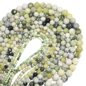 Natural green jadeite stone loose beads round gemstone DIY jewelry making supply strands