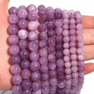 Natural lepidolite purple gemstone loose beads for DIY bracelet jewelry making detail view.
