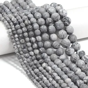 Natural grey map stone round beads for DIY jewelry making, wholesale loose gemstone bracelet.