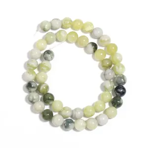 Natural Australian jade loose beads round shape green Huaqing DIY jewelry making details