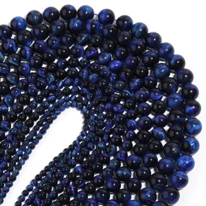 Perles de oeil de tigre bleu taille degradee vue detaillee pour fabrication de bijoux DIY