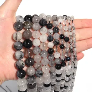 Natürliche schwarze Rutilquarz Perlen lose für DIY Armband Halskette Schmuckherstellung