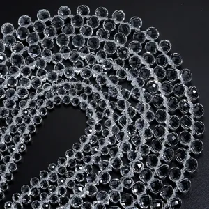Clear faceted crystal bead strands detail close up transparent jewelry making accessories craft
