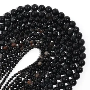 Natural black agate gemstone round loose beads for DIY jewelry making, bracelet necklace accessories.