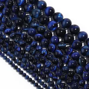 Perles en pierres précieuses œil de tigre bleu perles rondes en vrac pour fabrication bijoux.