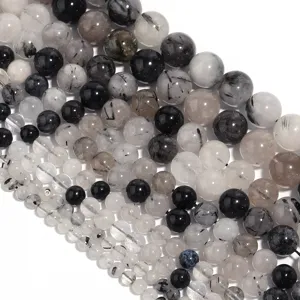 Natürliche schwarze Rutilquarz lose Perlen runde Edelsteine für DIY Armband Zubehör
