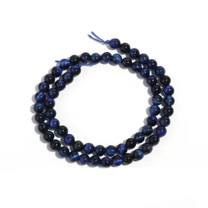 Perles en vrac en œil de tigre bleu, parfaites pour la fabrication de bijoux DIY et bracelets.