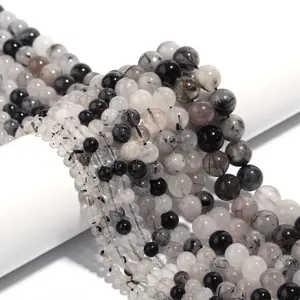 Natürliche Schwarze Rutilquarz Lose Perlen Runde Glatte Kristallstein Perlen Für DIY Armband Halskette Schmuckherstellung