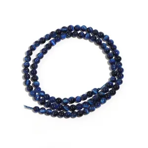 Fil de perles en œil de tigre bleu pour fabrication de bijoux DIY, matériau semi-fini.