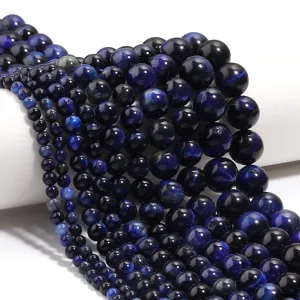 Perles en pierre précieuse œil de tigre bleu brins en vrac pour fabrication bijoux DIY.