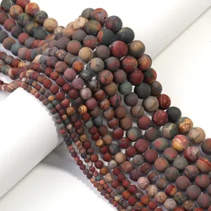 Matte Picasso Jasper loose beads for DIY bracelets and necklaces, multi-color round gemstone.