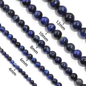 Perles en pierre précieuse œil de tigre bleu pour bijoux DIY, superbes perles rondes.