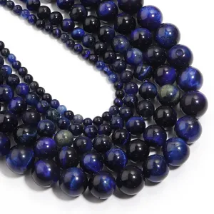 Perles en oeil de tigre bleu naturel pour la conception de vos bijoux artisanaux.