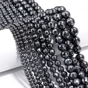 Faceted Hematite Round Beads For DIY Jewelry Making Accessories Women Men Necklace Bracelet Charms Craft Stone Beads