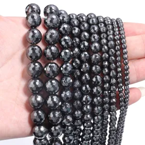 Natural hematite faceted round beads 128 facets DIY jewelry making loose strand for accessories