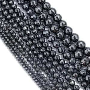 Natural black hematite faceted round beads 128 facets DIY magnetic gemstone jewelry