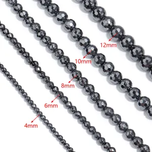 Natural black hematite faceted round beads 128 facets DIY jewelry making accessories