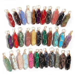 Großhandel Naturstein Kristall Kugel Anhänger Sechseckige Quarz Halskette Schmuck Zubehör DIY Charms